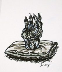 Hand of Glory, ink, white gelly roll and marker